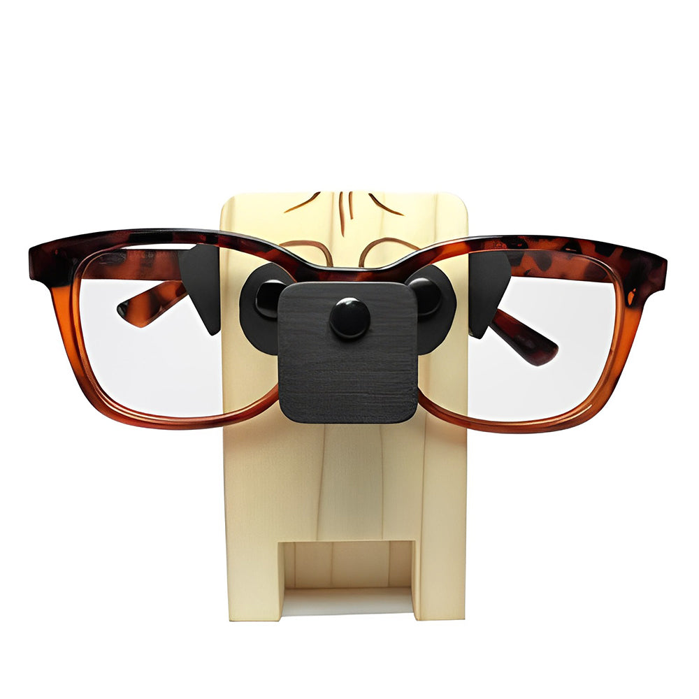 Wooden Cartoon Pug Dog Eyeglass Holder