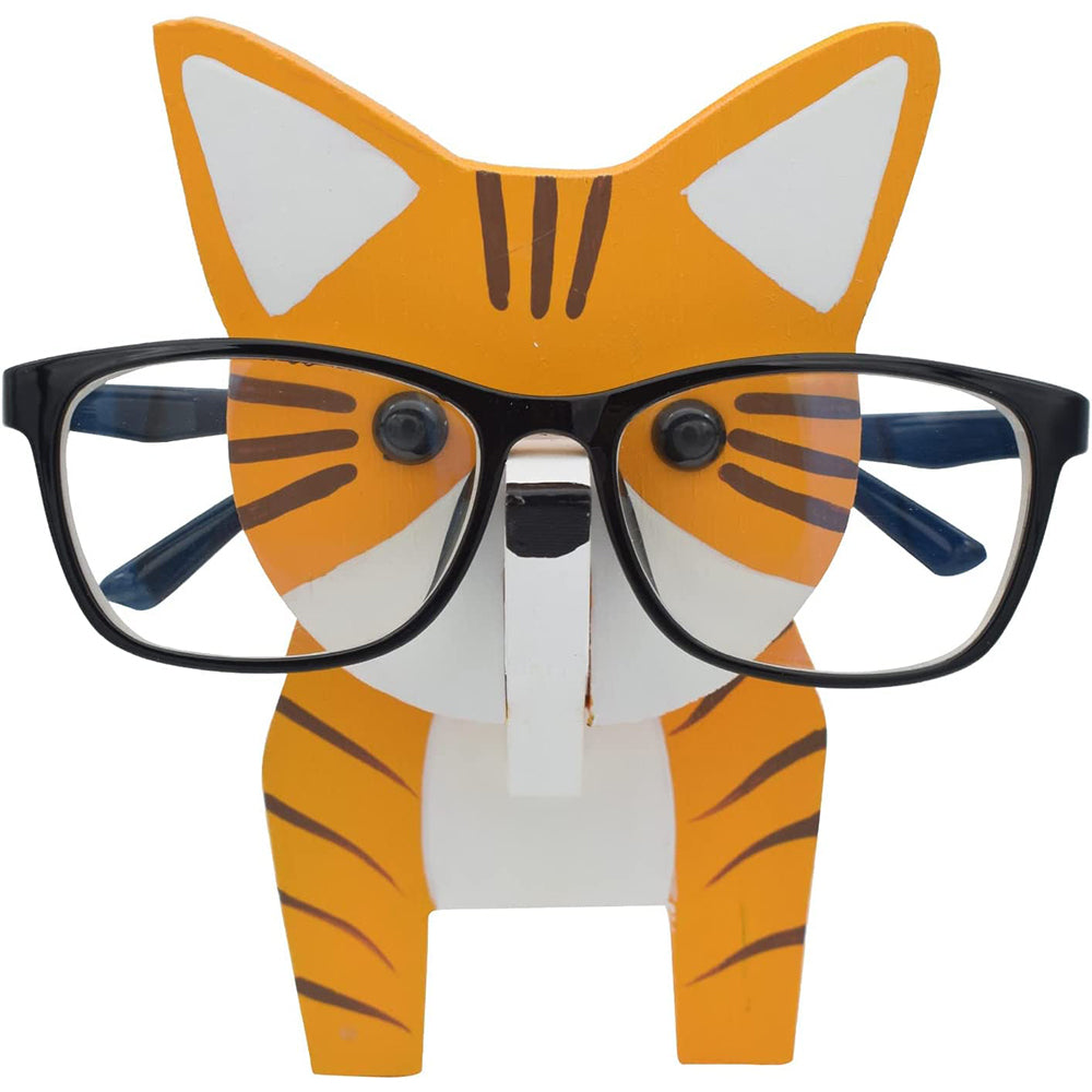 Wooden Cartoon Orange Cat Eyeglass Holder