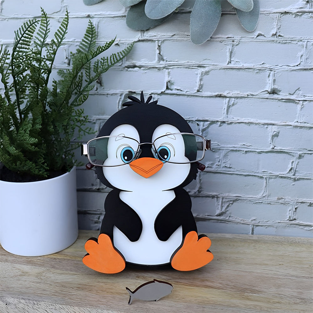 Wooden Cartoon Lovely Penguin Eyeglass Holder