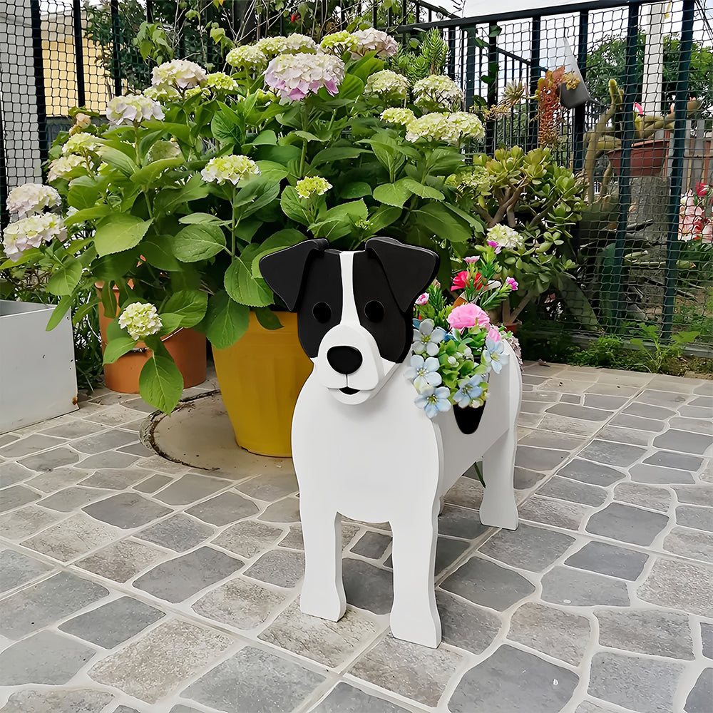 Zwart-witte Jack Russell Plantenbak